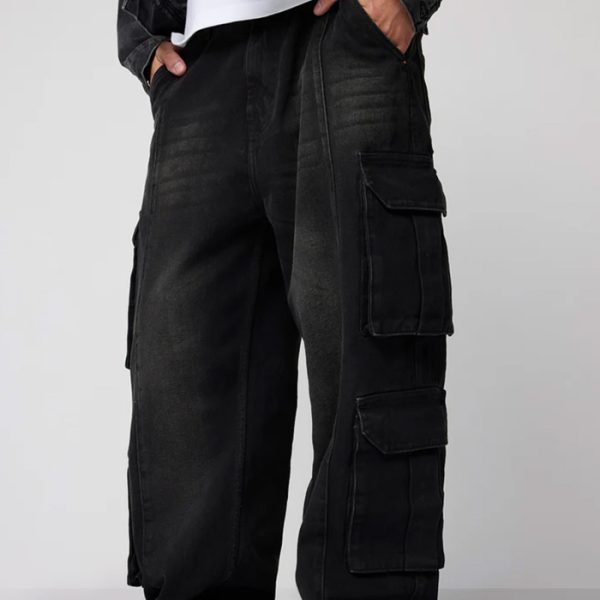 Men's stealth black denim cargos
