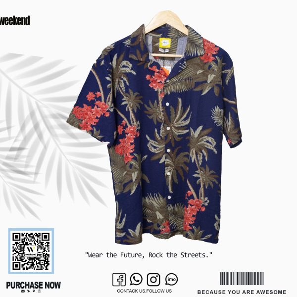 Cuban Collar Print - Navy Blue